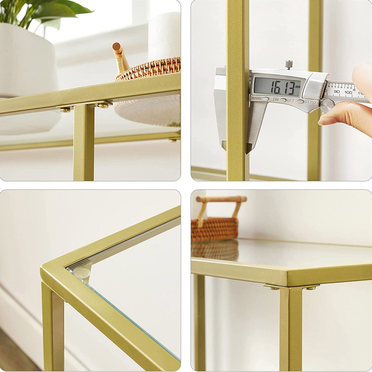 Console Sofa Table with 3 Shelves, 51.2 x 11.8 x 28.7 Inches, Metal Frame, Tempered Glass Shelf
