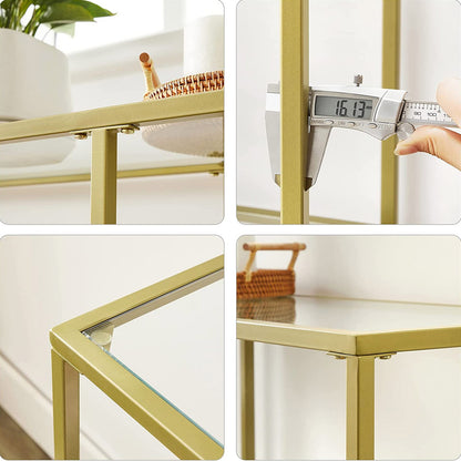 Console Sofa Table with 3 Shelves, 51.2 x 11.8 x 28.7 Inches, Metal Frame, Tempered Glass Shelf