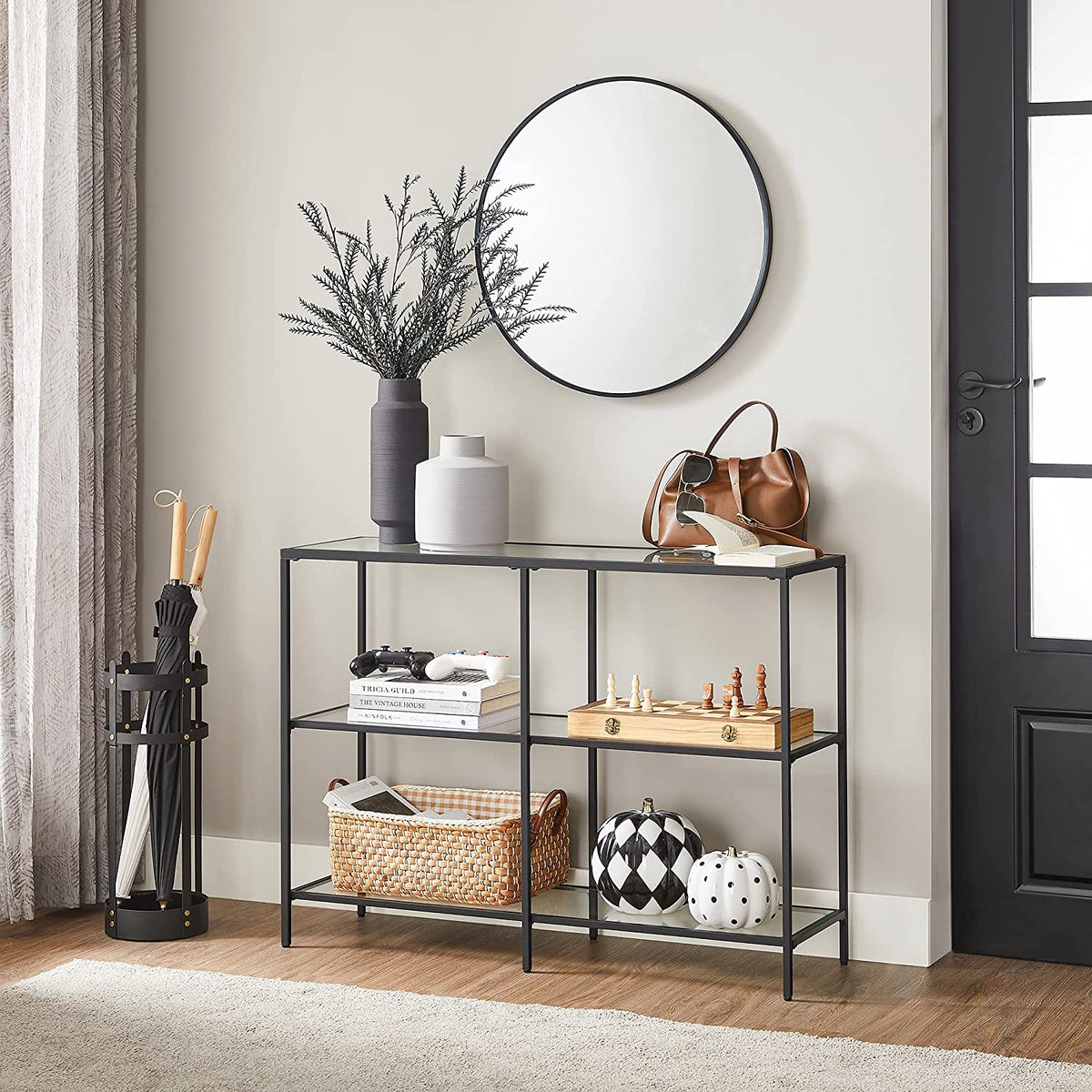 Console Table with 3 Shelves | 51.2 x 11.8 x 28.7 Inches | Metal Frame
