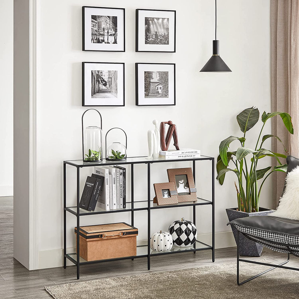 Console Table with 3 Shelves | 51.2 x 11.8 x 28.7 Inches | Metal Frame