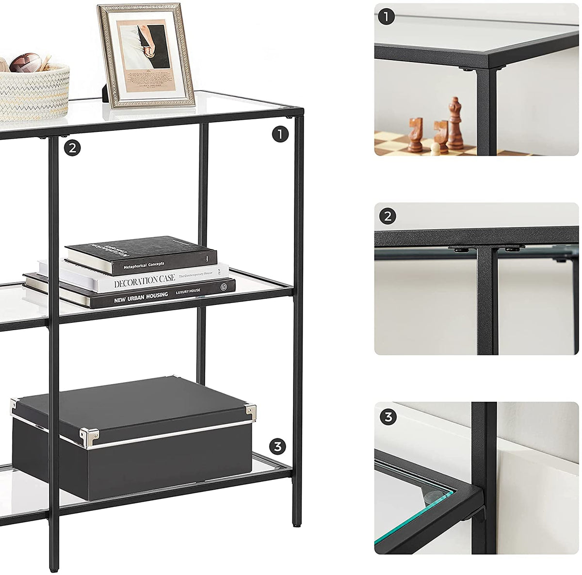 Console Table with 3 Shelves | 51.2 x 11.8 x 28.7 Inches | Metal Frame