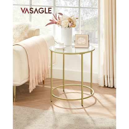 Glass Round Side Table with Metal Frame, Set of 2 - HWLEXTRA 