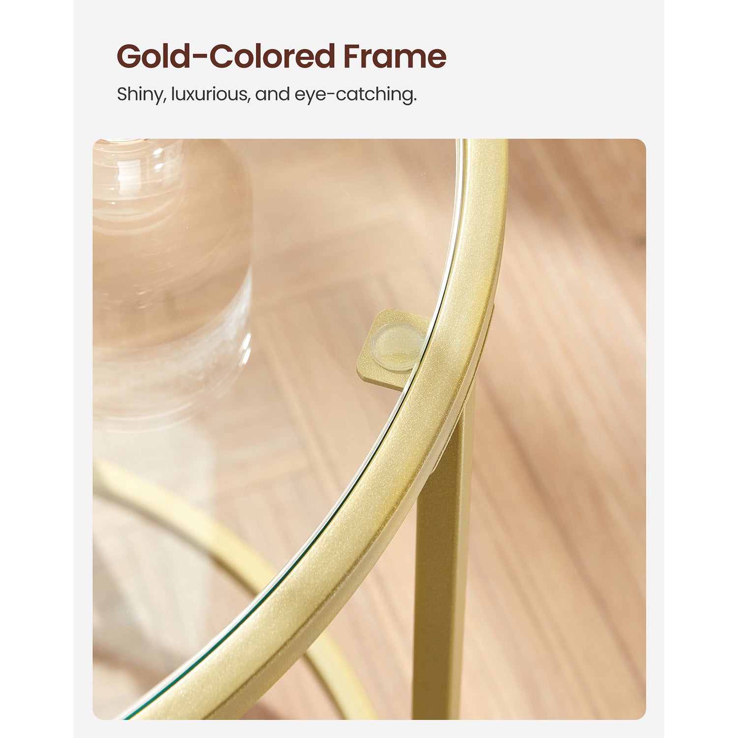 Glass Round Side Table with Metal Frame, Set of 2 - HWLEXTRA 