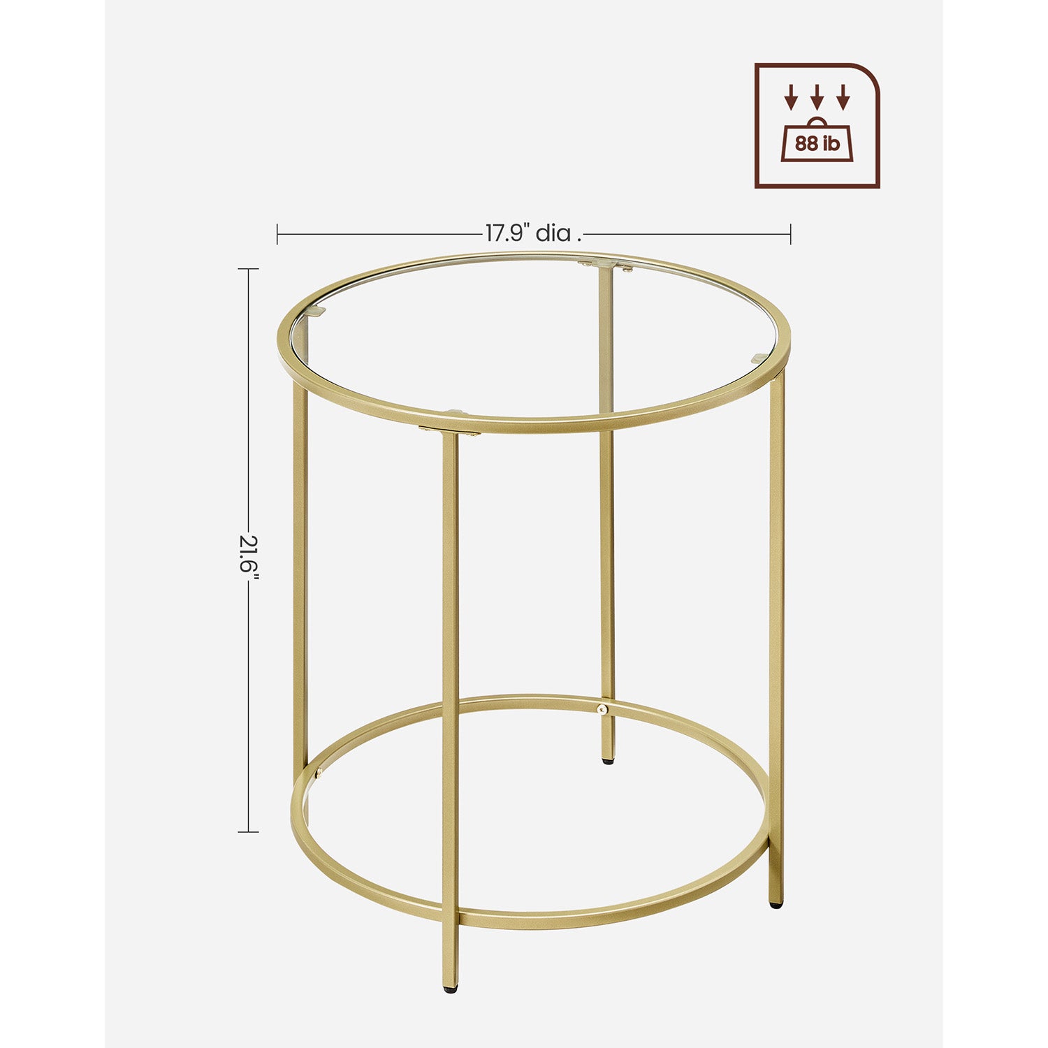 Glass Round Side Table with Metal Frame, Set of 2 - HWLEXTRA 