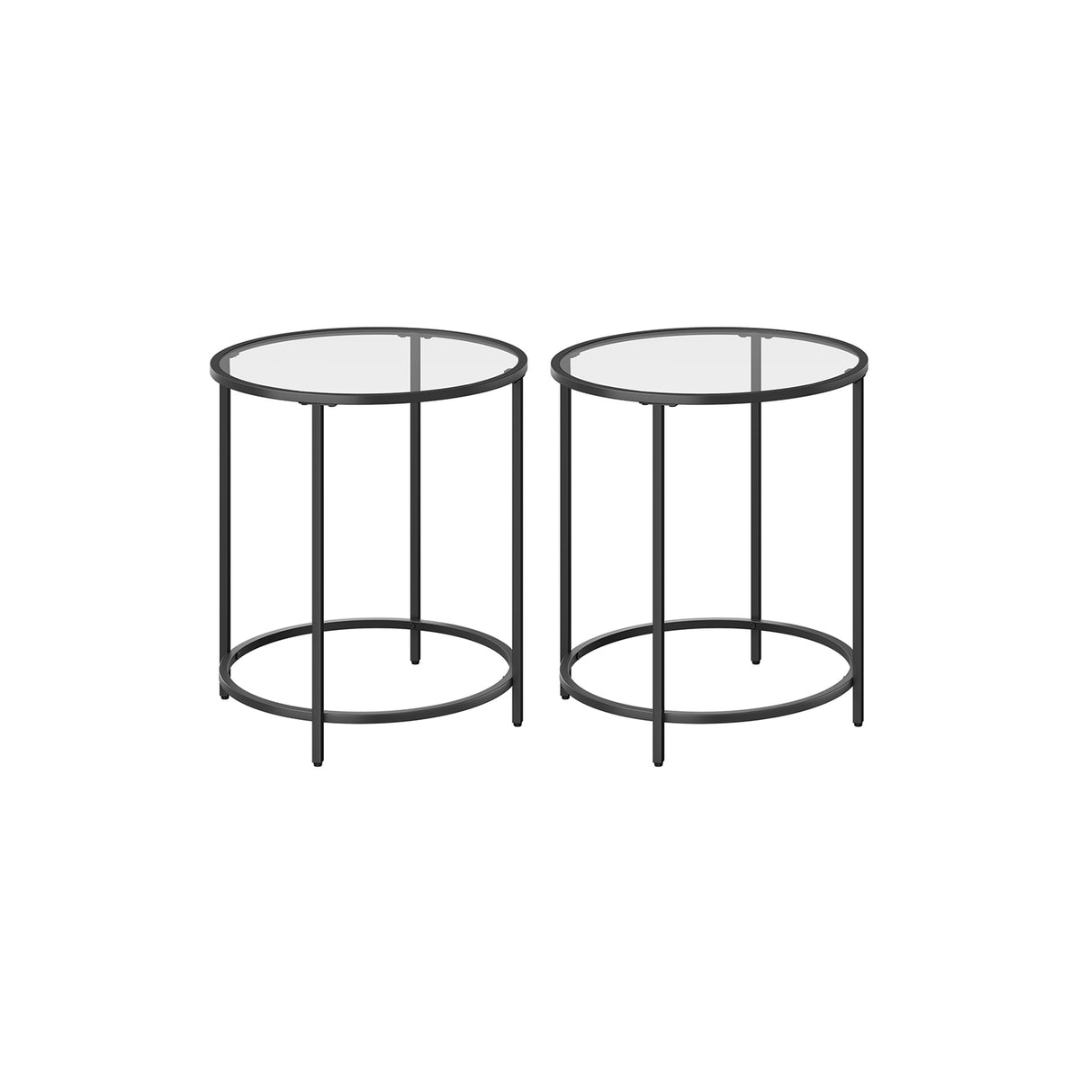 Glass Round Side Table with Metal Frame, Set of 2