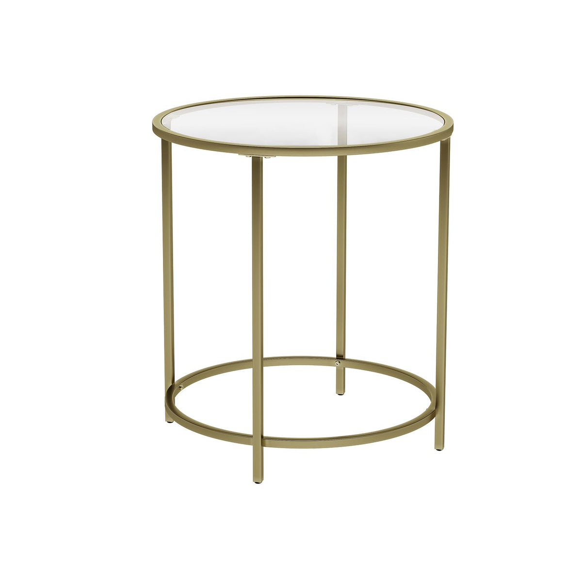 Round Side Table, Tempered Glass End Table with Golden Metal Frame, Small Coffee Table