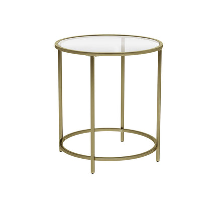 Round Side Table, Tempered Glass End Table with Golden Metal Frame, Small Coffee Table