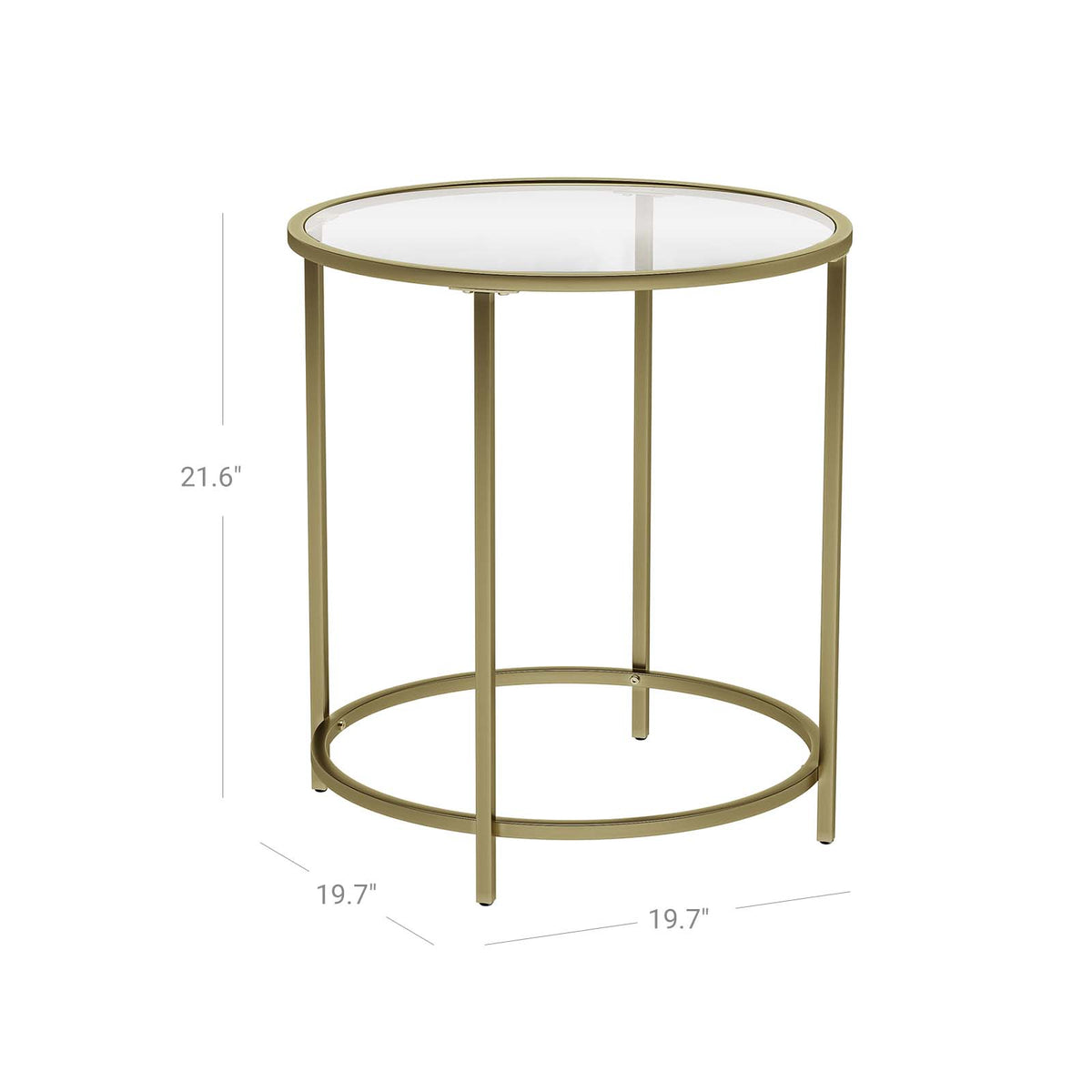 Round Side Table, Tempered Glass End Table with Golden Metal Frame, Small Coffee Table