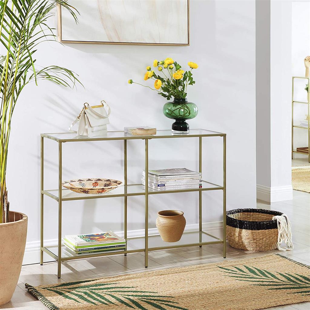 Console Table with 3 Shelves | 51.2 x 11.8 x 28.7 Inches | Metal Frame