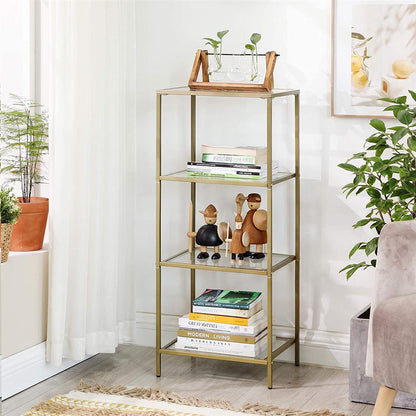 Gold Storage Shelf, Tempered Glass Storage Rack, 4-Tier Display Shelf