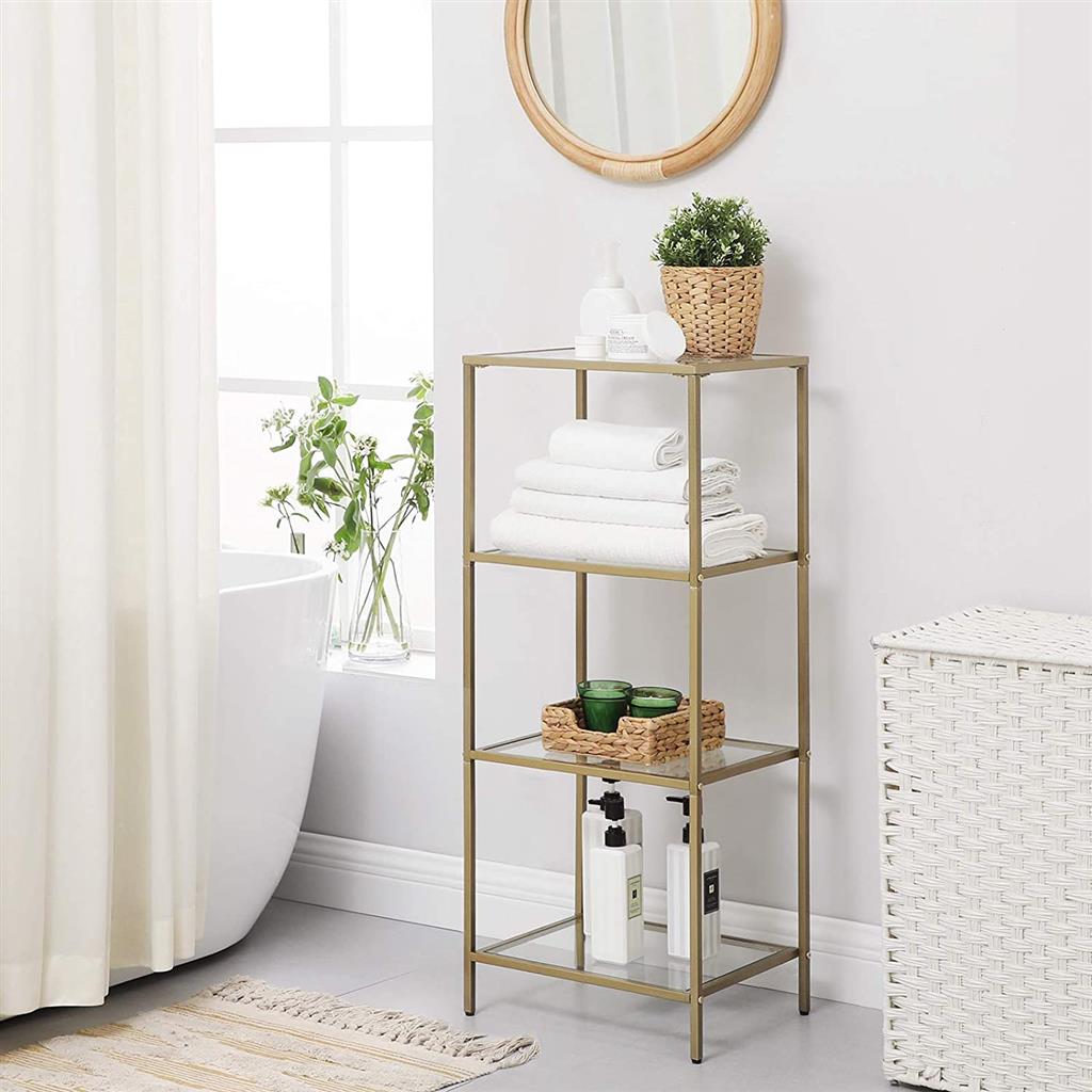 Gold Storage Shelf, Tempered Glass Storage Rack, 4-Tier Display Shelf