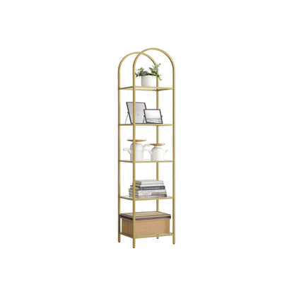 5-Tier Arched Shelf with Tempered Glass & Steel Frame, Multi-Room Metallic Gold - image 1