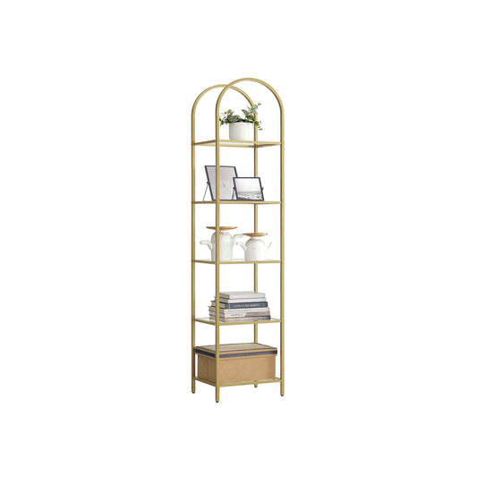 5-Tier Arched Shelf with Tempered Glass & Steel Frame, Multi-Room Metallic Gold - image 1