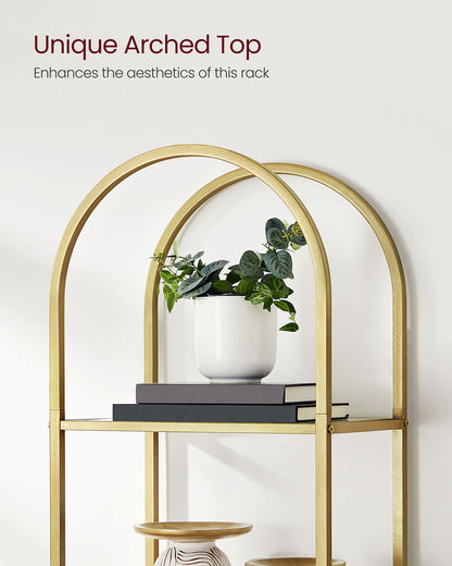 5-Tier Arched Shelf with Tempered Glass & Steel Frame, Multi-Room Metallic Gold - image 6