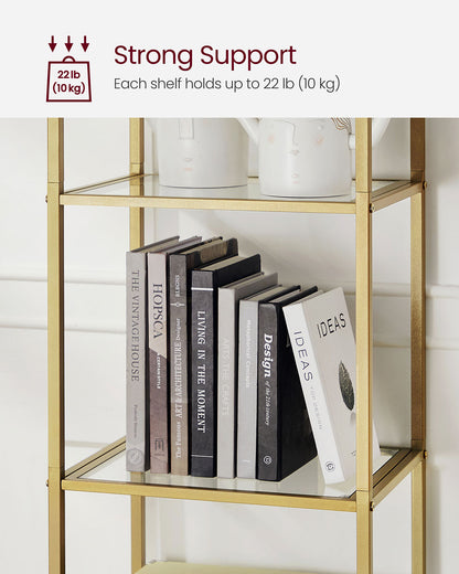 5-Tier Arched Shelf with Tempered Glass & Steel Frame, Multi-Room Metallic Gold - image 7