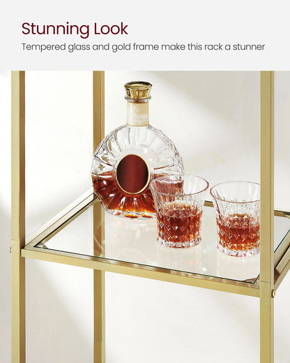 5-Tier Arched Shelf with Tempered Glass & Steel Frame, Multi-Room Metallic Gold - image 9