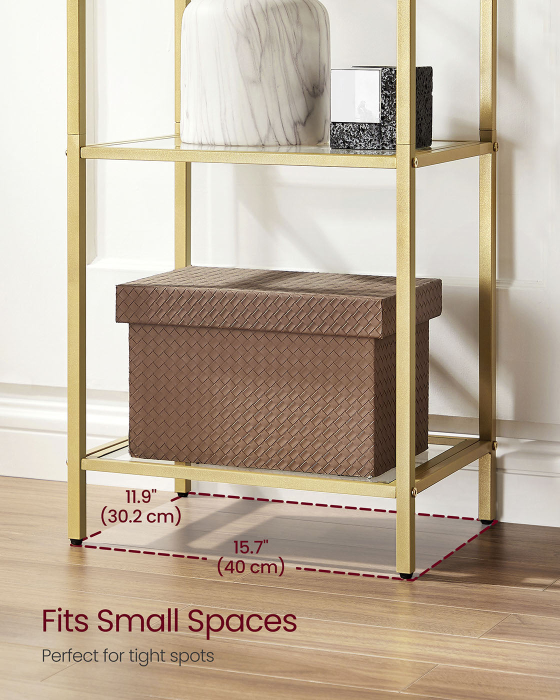 5-Tier Arched Shelf with Tempered Glass & Steel Frame, Multi-Room Metallic Gold - image 10