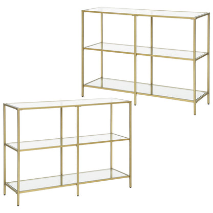 Set of 2 Entryway Tables, 3-Tier Console Tables, Tempered Glass Sofa Tables, 11.8 x 39.4 x 28.7 Inches