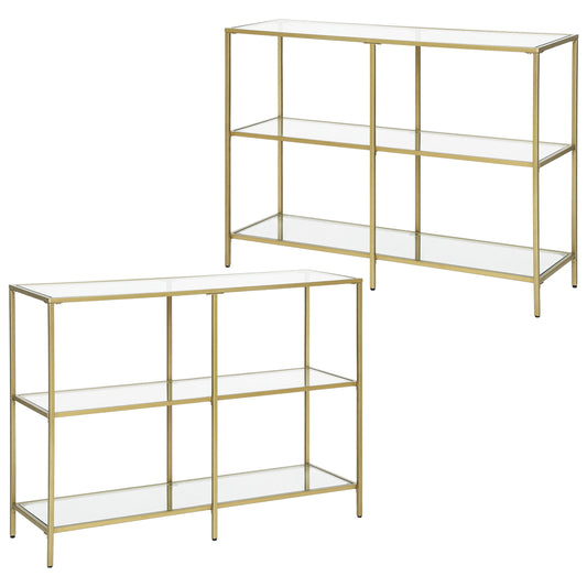 Set of 2 Entryway Tables, 3-Tier Console Tables, Tempered Glass Sofa Tables, 11.8 x 39.4 x 28.7 Inches