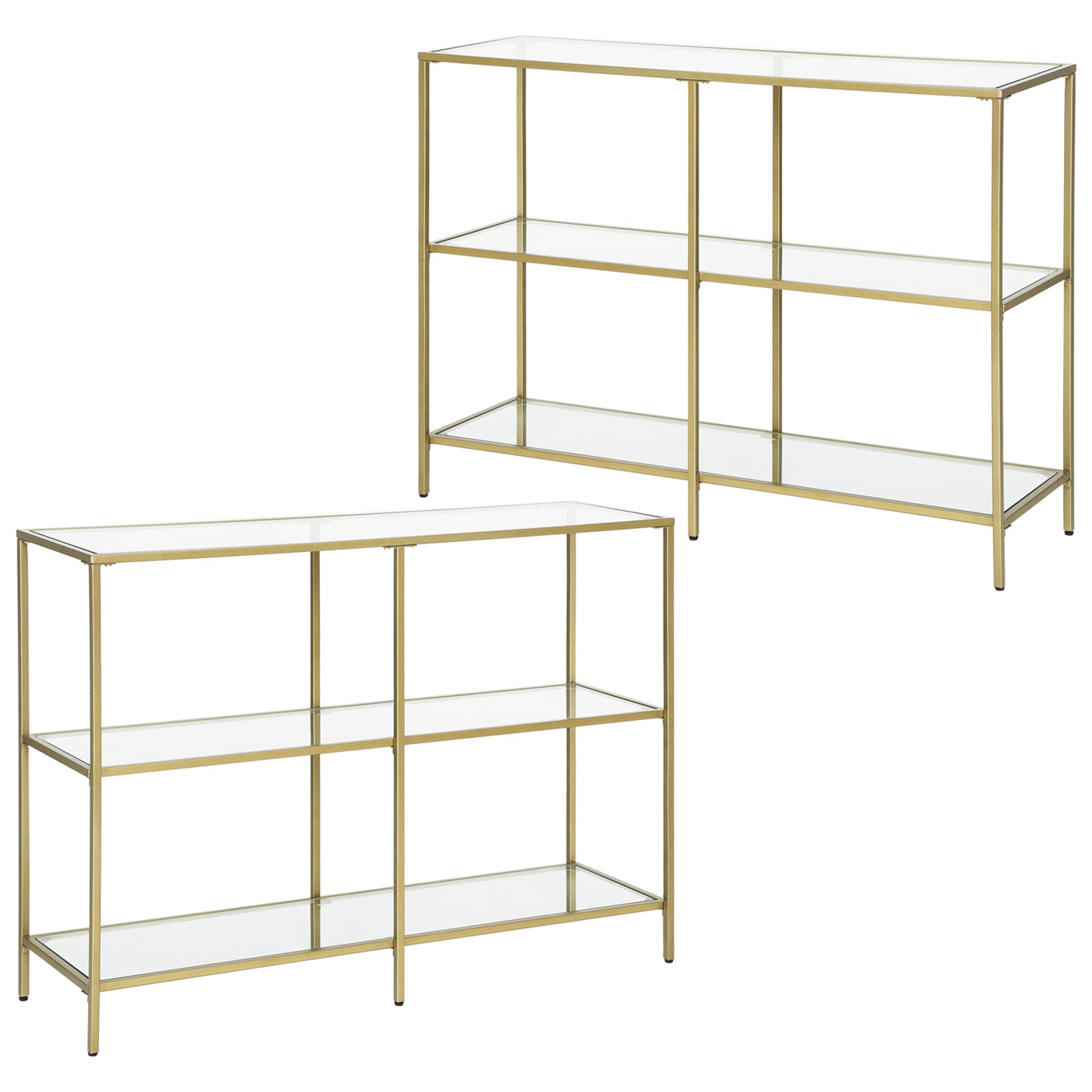 Set of 2 Entryway Tables, 3-Tier Console Tables, Tempered Glass Sofa Tables, 11.8 x 39.4 x 28.7 Inches