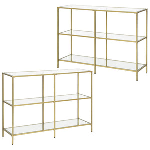 Set of 2 Entryway Tables, 3-Tier Console Tables, Tempered Glass Sofa Tables, 11.8 x 39.4 x 28.7 Inches