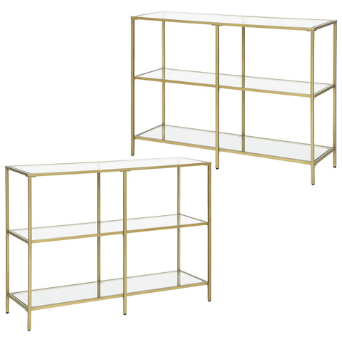 Set of 2 Entryway Tables, 3-Tier Console Tables, Tempered Glass Sofa Tables, 11.8 x 39.4 x 28.7 Inches