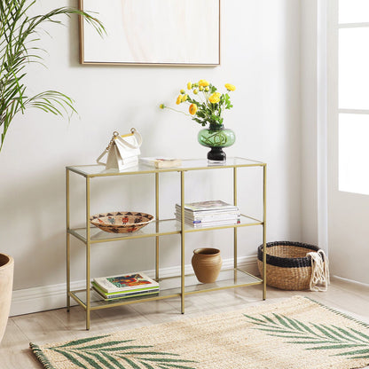 Set of 2 Entryway Tables, 3-Tier Console Tables, Tempered Glass Sofa Tables, 11.8 x 39.4 x 28.7 Inches