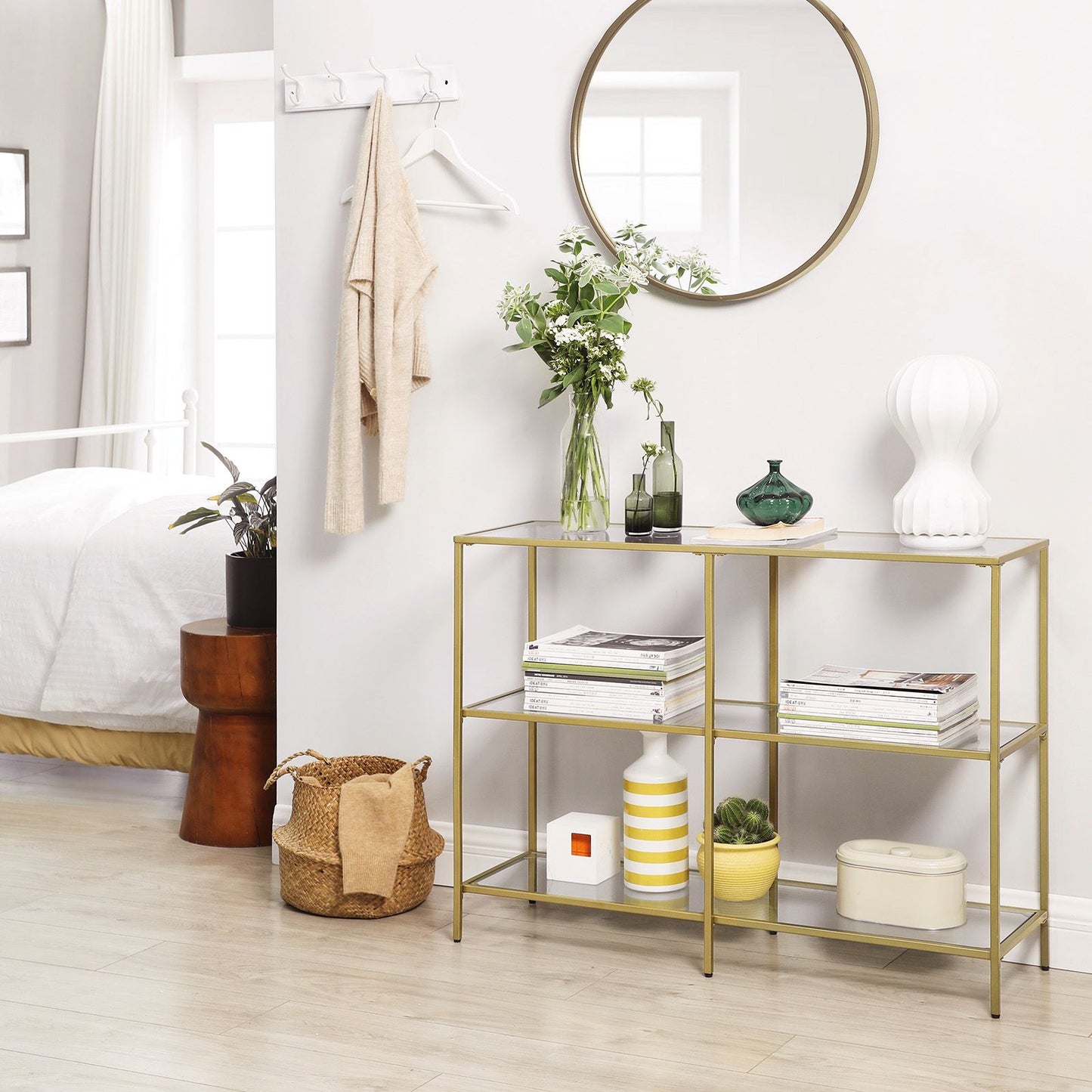 Set of 2 Entryway Tables, 3-Tier Console Tables, Tempered Glass Sofa Tables, 11.8 x 39.4 x 28.7 Inches