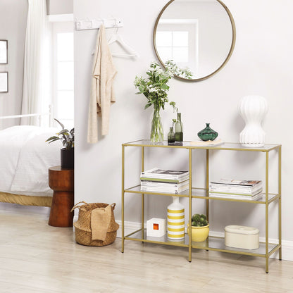Set of 2 Entryway Tables, 3-Tier Console Tables, Tempered Glass Sofa Tables, 11.8 x 39.4 x 28.7 Inches