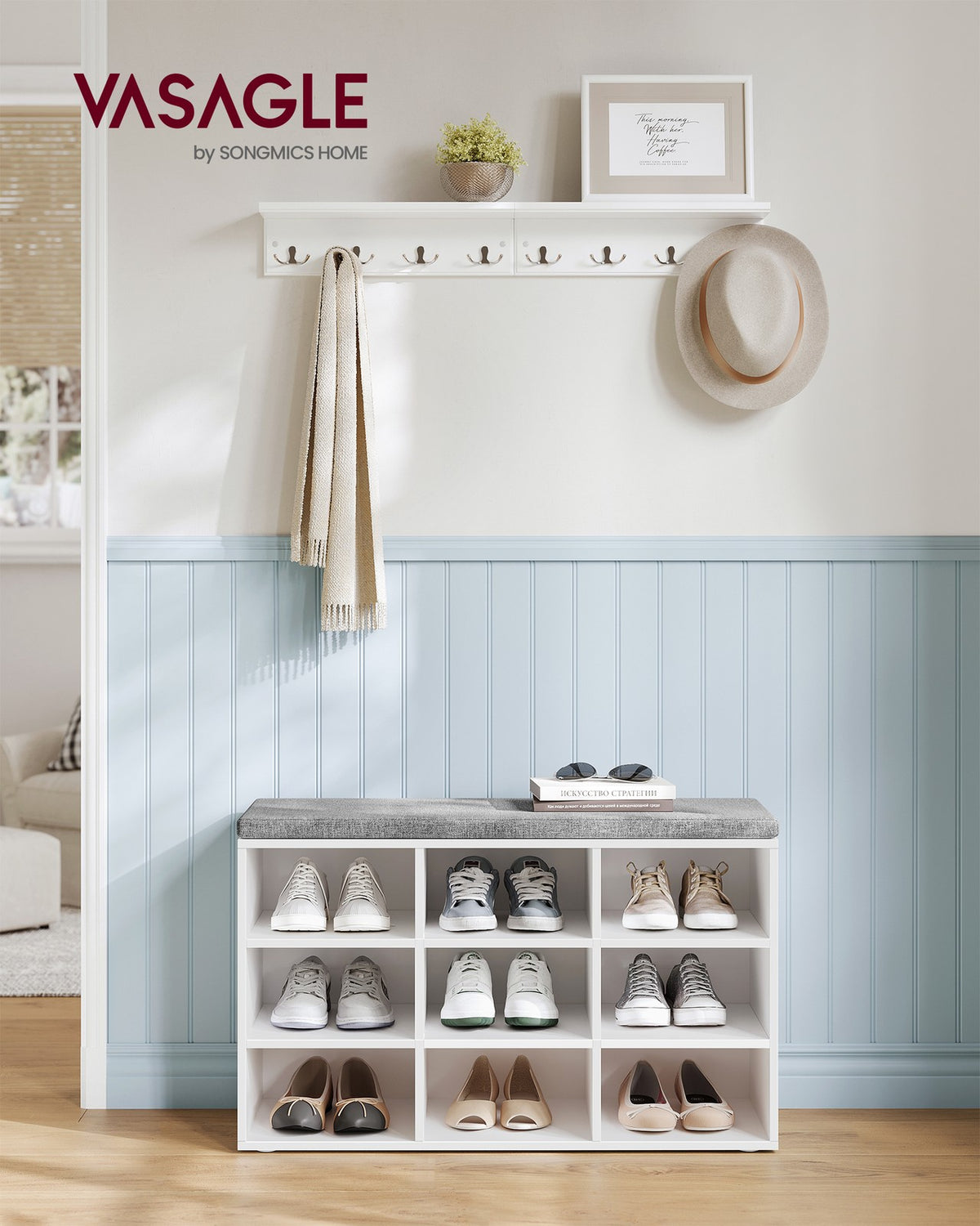Shoe Bench with 9 Compartments