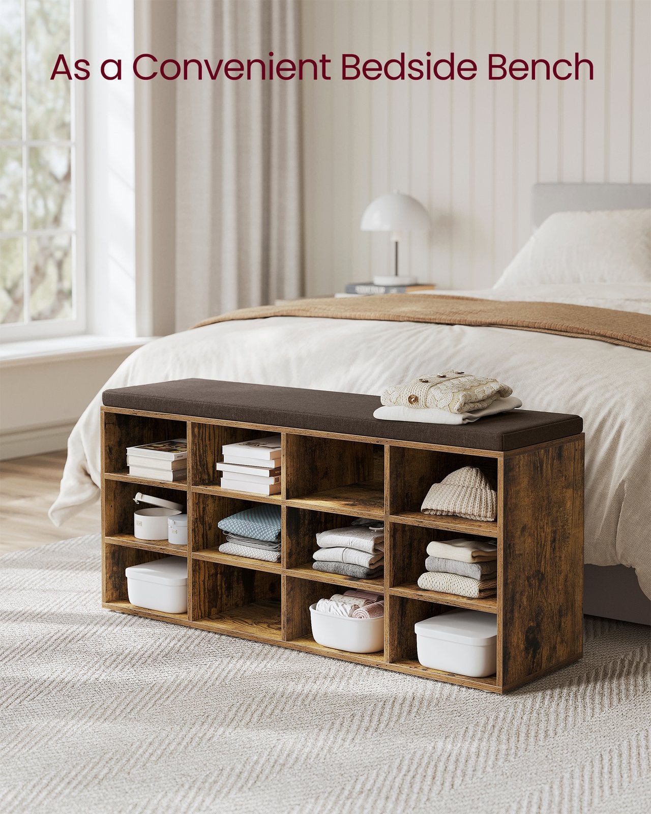 Shoe Bench with Cushion,12 Compartments - image 3