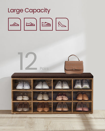 Shoe Bench with Cushion,12 Compartments - image 5
