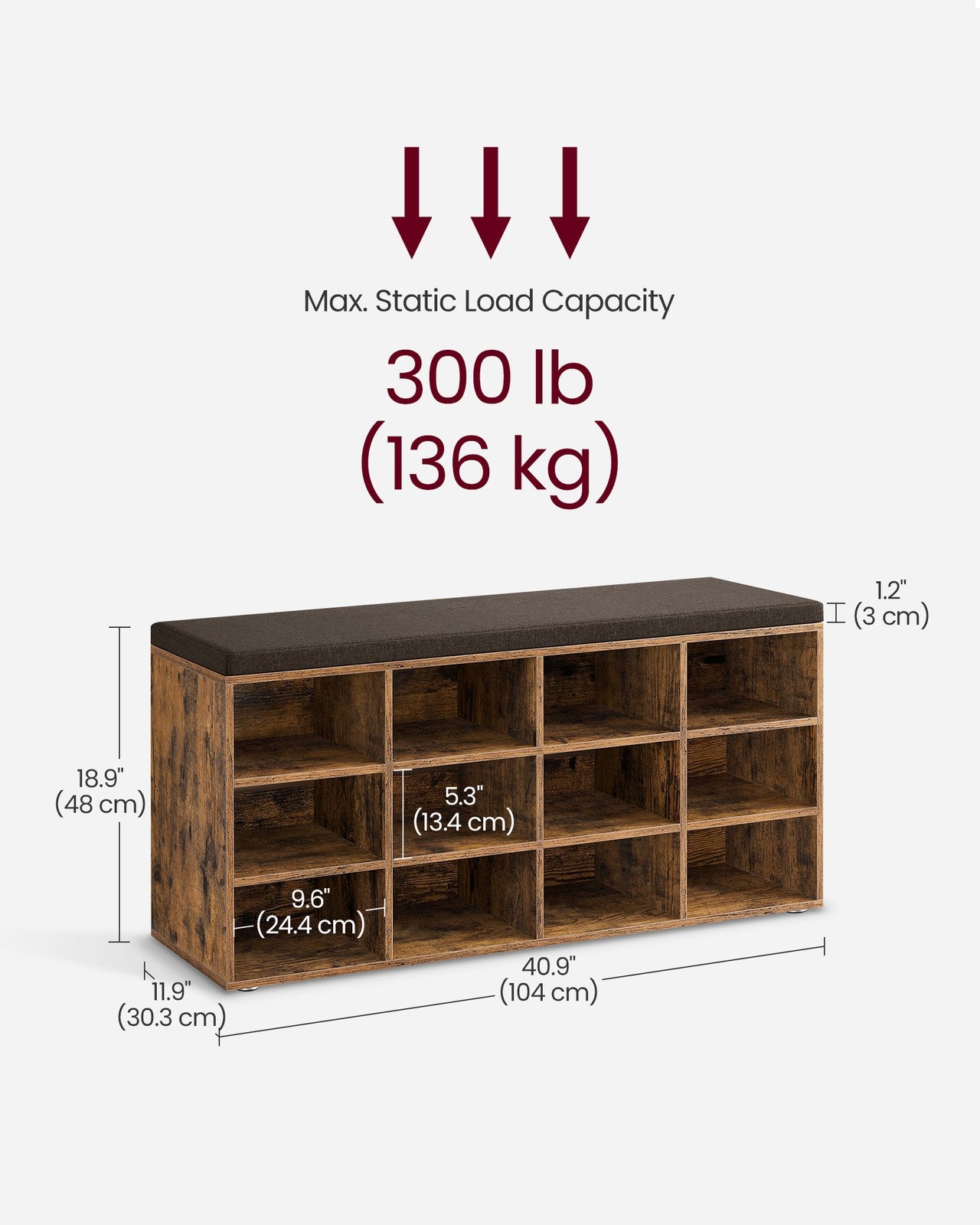 Shoe Bench with Cushion,12 Compartments - image 8