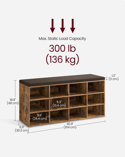 Shoe Bench with Cushion,12 Compartments - image 8