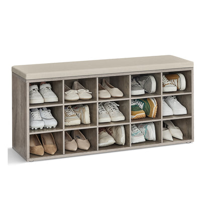 Shoe Bench with Cushion,15 Compartments
