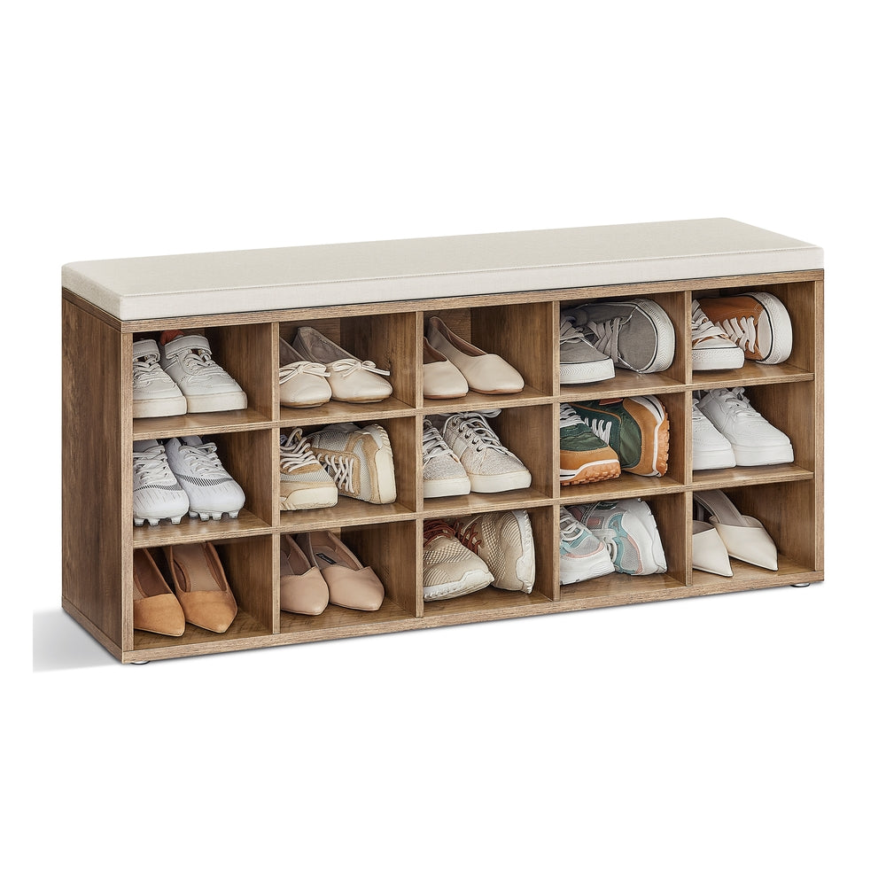 Shoe Bench with Cushion,15 Compartments