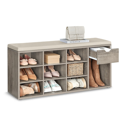 Storage Bench with Cushion, Drawer and Open Compartments