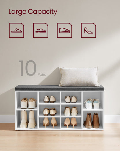 Cubbie Shoe Cabinet Storage Bench with Cushion, Adjustable Shelves, Holds up to 440lb