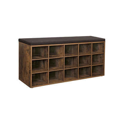 Shoe Bench with Cushion, 15-Cube Storage Bench, Holds up to 440 lb