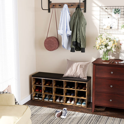 Shoe Bench with Cushion, 15-Cube Storage Bench, Holds up to 440 lb