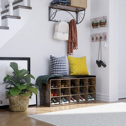 Shoe Bench with Cushion, 15-Cube Storage Bench, Holds up to 440 lb
