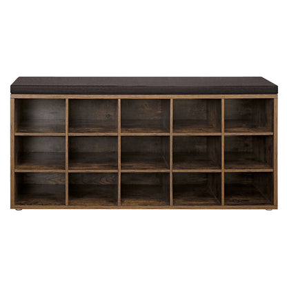 Shoe Bench with Cushion, 15-Cube Storage Bench, Holds up to 440 lb
