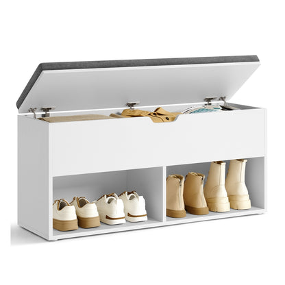 Shoe Bench, Storage Bench with 2 Open and 1 Closed Compartments, Shoe Shelf