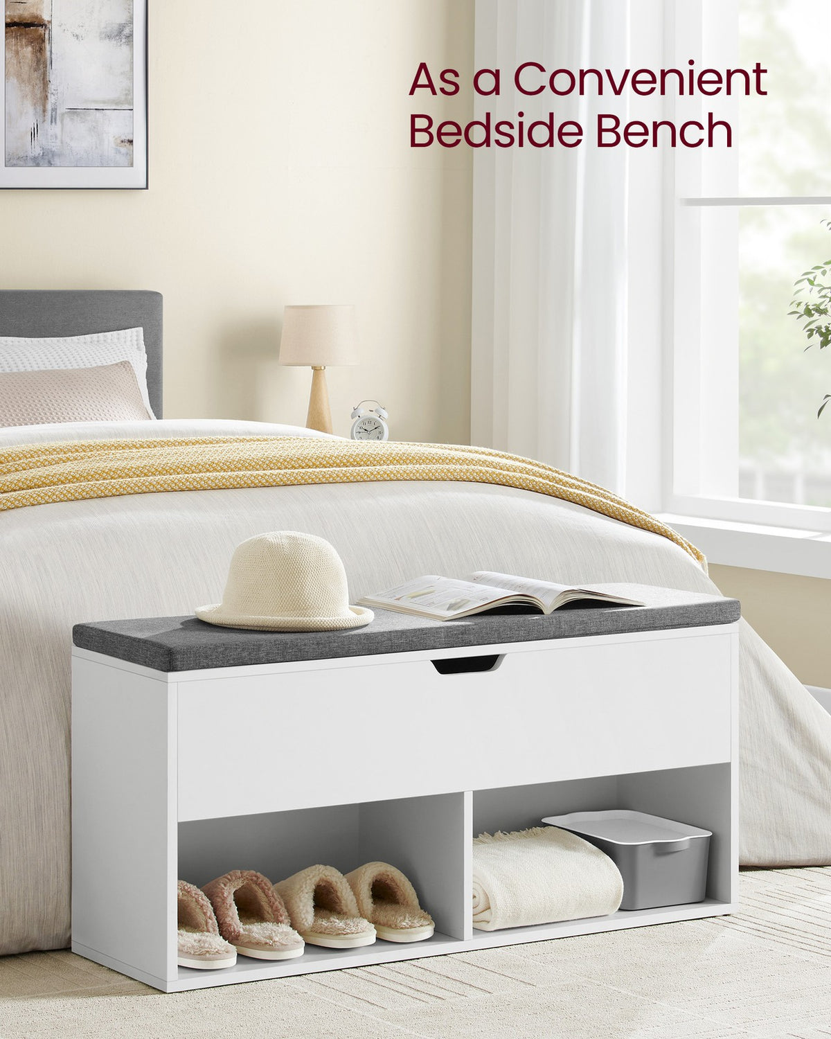 Shoe Bench, Storage Bench with 2 Open and 1 Closed Compartments, Shoe Shelf