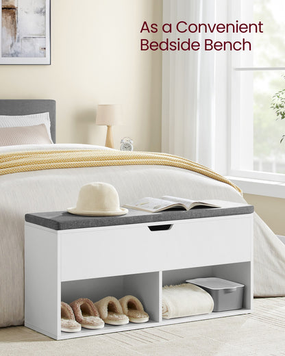 Shoe Bench, Storage Bench with 2 Open and 1 Closed Compartments, Shoe Shelf