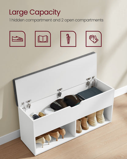 Shoe Bench, Storage Bench with 2 Open and 1 Closed Compartments, Shoe Shelf
