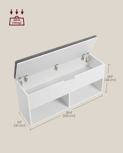 Shoe Bench, Storage Bench with 2 Open and 1 Closed Compartments, Shoe Shelf