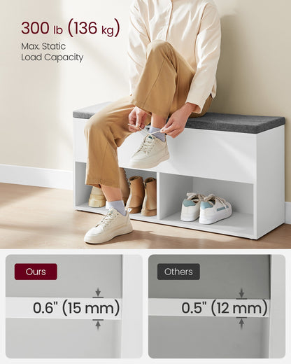 Shoe Bench, Storage Bench with 2 Open and 1 Closed Compartments, Shoe Shelf