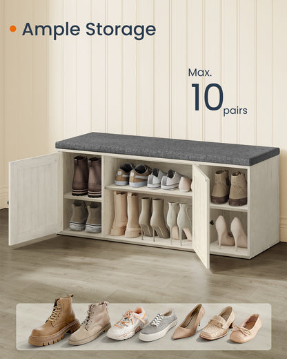 Storage Bench, Superfast Toolless Assembly, 41" Wide Entryway Shoe Bench with Cushion & Adjustable Shelves, Shoe Rack Cabinet, Snow White and Slate Gray