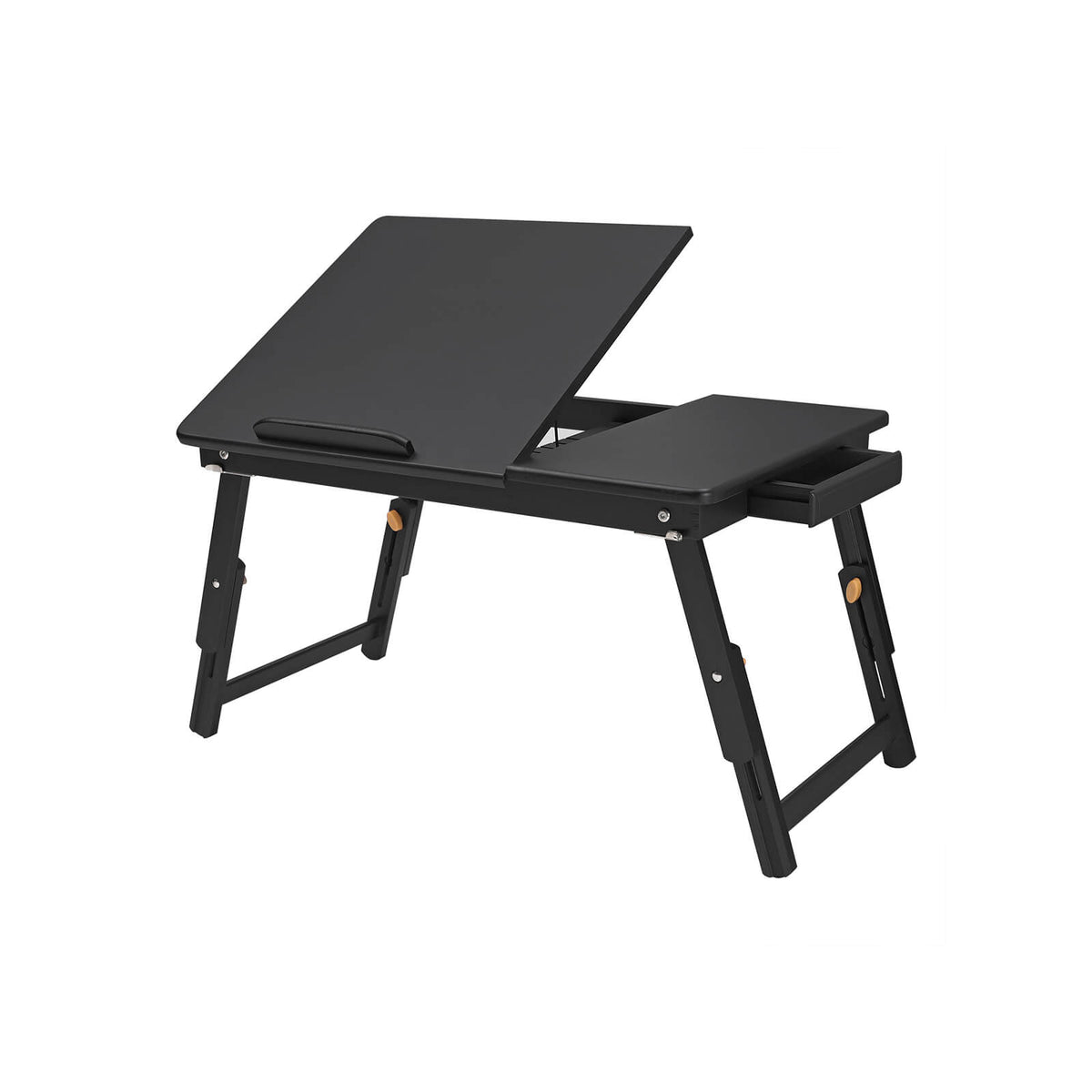 Multi Function Lapdesk Table Bed Tray Foldable Adjustable Breakfast Table Tilting Top with Storage Drawer Bamboo Wood Natural